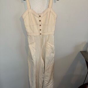 Japna Cream Button-Front Wide-Leg Jumpsuit Small